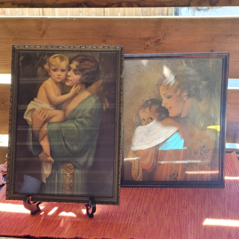 Mother And Baby Antique Lithograph Pictures